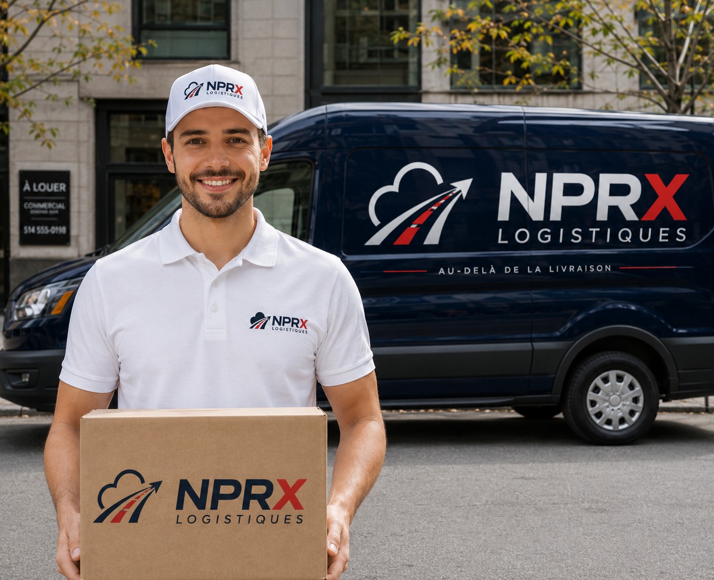 Chauffeur professionnel NPRX devant son fourgon Ford Transit